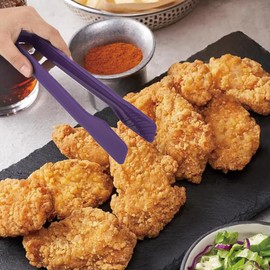 3-Piece Plastic Kitchen Tongs, 6, 8, 10 Inch, Non-Slip Mini Serving Cooking Tool for Food, Barbecue, Vegetables, Bread Clip, Salad, Baking, Bakery (Purple)