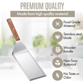 Professional Stainless Steel Grill Spatula with Wood Handle for Skillets, Thick Stainless Steel Blade Griddles & Pancake Flipper for Burgers, Omelet, and Versatile for Culinary Task, 8 x 4 inches