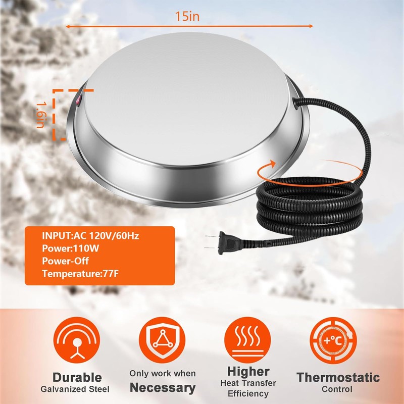 SUNSHNO Chicken Water Heater (15 Inch, Silver, Stainless Steel)