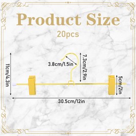 20 Pack Shiny Gold Metal Hangers 12 Inch Gold Pants Skirts Hanger with 2 Adjustable Non Slip Clips and Swivel Hook Sturdy Skirt Hangers with Clips for Skirts Slacks Jean Trousers