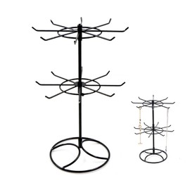 xtemtoamz Jewellery Stand Metal Necklaces Rotating Holder - 2 Tier Round Jewellery Chain Holder for Hanging Earrings, Rings, Bracelets, Watches, Accessories, Can Be Disassembled, Black