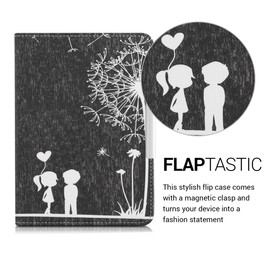 kwmobile Flip Case Compatible with Tolino Shine 2 HD Case - eReader Case - Dandelion Love White Black