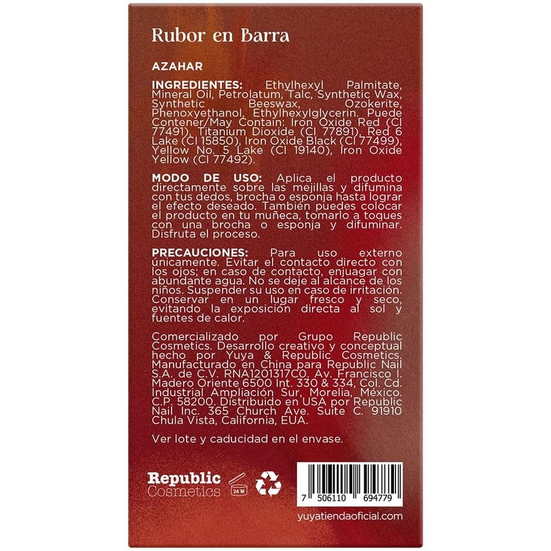 Republic Cosmetics - Blush En Barra Azahar (Vino Bronceado)