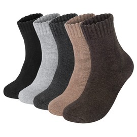 Justay 5Pcs Men Winter Merino Wool Socks Thermal Thick Wool Socks Warm Breathable Knitting Cotton Thermal Athletic for Hiking Trekking Gift for Man Black Camel Brown UK 6-12