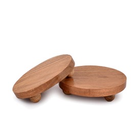 NIRMAN Display Stand Round Acacia Wood Stand for Display Wooden Stand for Kitchen/Bathroom Counter/Plant Stand (5.5" x 5.5" x 1.5"), (Set of 2)