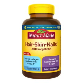 Suplemento Nature Made Hair, Skin  Nails con Biotina y Vitamina C, 120 Cápsulas Blandas                                                               
