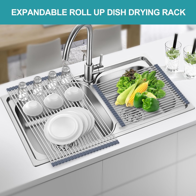 BBXTYLY Extra Large Expandable Roll Up Dish Drying Rack,Over The