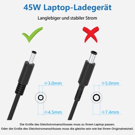 45W 19,5V 2,31A Laptop Ladekabel Ladegerät Netzteil für Dell Inspiron 11 13 14 15 17 3000 5000 7000 Series Inspiron 3147 3168 5378 7348 7352 7353 7378 3558 3567 5555 5559 7558 5755 5759 4,5mm 3mm