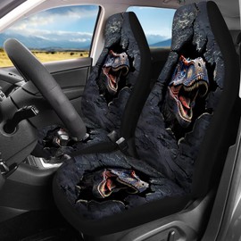 HUISEFOR Dinosaur Car Seat Covers Full Set for Front Back Seat Protector Soft Comfortable Washable Vehicle Seat Cover Front Seat Covers & Rear Bench Seat Cover Auto Interior Accessories