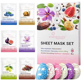 Paquete de 6 mascarillas faciales en láminas para el cuidado de la piel, mascarillas faciales de colágeno con ácido hialurónico, vitamina C y mucina  