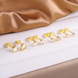 ASH'S CHOICE Gold Stud Earrings for Women, Gold Ball Stud Earrings Set, 4 Pairs 14K Goldplated 925 Sterling Silver Studs Earrings, Small Mini Ball Zirconia Studs 9ct Gold Studs Earrings for Women