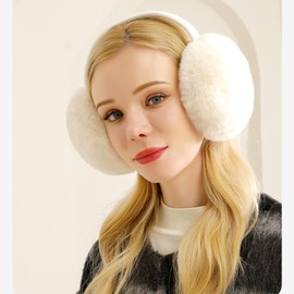 Women's Cute Faux Fur Winter Earmuffs - Foldable Ear Warmers for Women and Girls, Outdoor Ear Warmers For Women Girl（White）