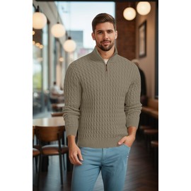 Askdeer - Suéter de punto con cierre de un cuarto para hombre, suéter tipo polo con cuello alto, suéter casual con borde acanalado, C08 Army Green, Large