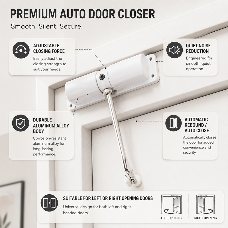 Automatic Door Closer for Interior & Exterior Doors – Adjustable