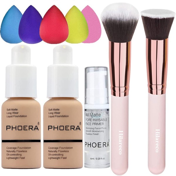 2 Pack PHOERA Foundation Full Coverage Foundation PHOERA Primer,PHOERA Makeup