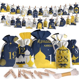 Ramadan Calendar 2025, 30 Pieces Ramadan Decoration Set, Ramadan Calendar Children's Decoration, Ramadan Calendar, Eid Ramadan Advent Calendar, XXL Ramadan Calendar Gifts Bags for Filling, Mubarak