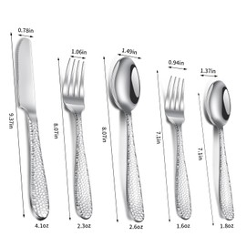 40-Piece Silverware Set, Hammered Stainless Steel Flatware Set, Heavy Duty Cutlery Set Service for 8, Mirror Polished, Smooth Edges, Utensil Set for Home and Restaurant, Dishwasher Safe