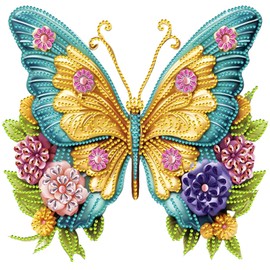 JATOK 5D Special Shape Diamond Painting Art, Diamond Painting Kits for Adults Beginners, Crystal Rhinestones for Home Wall Decoration Gift, Butterfly and Flower, 12×12in