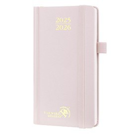 POPRUN Kleiner akademischer Planer 2025–2026 (17 Monate: Aug.2025-Dez.2026) für Geldbörse, Taschenkalender (8,9 x 16,5 cm, Hardcover), täglich, wöchentlich, monatlich, mit Stifthalter, Hellrosa