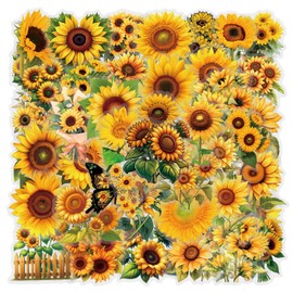 50PCS Transparent Sunflower Stickers, Aesthetic Flowers Stickers for Laptop, Water Bottle, Scrapbooking, Waterproof Decals for Kids, Teens, Girls
