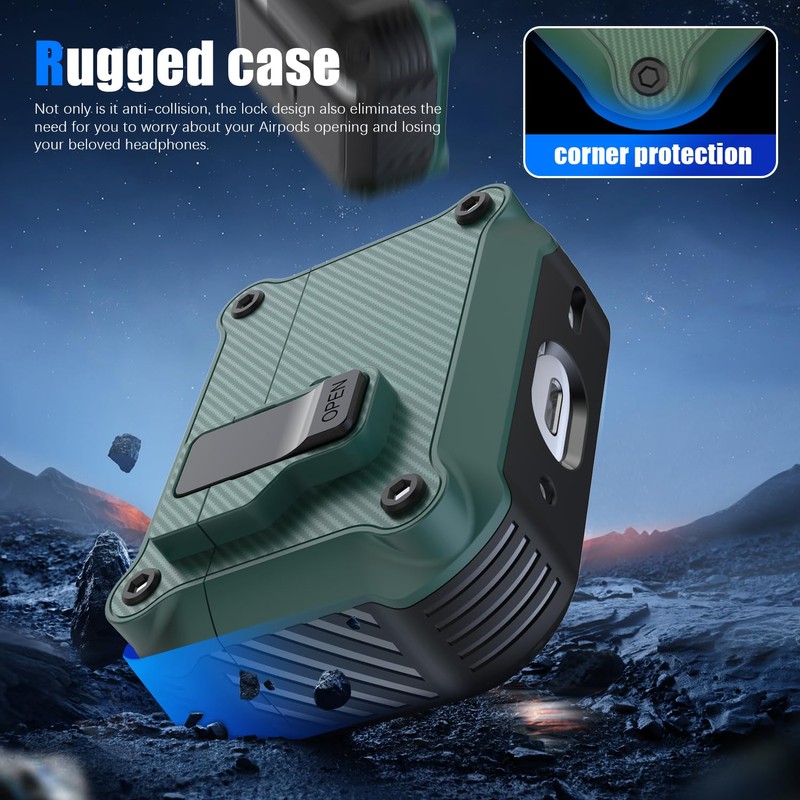 RFUNGUANGO Compatible with AirPods Pro 2 Case, Automatic Flip Carbon