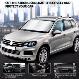 Feildoo Foldable Sun Visor Shade Fit For American Austin Car 64"*34"in Windshield Cover