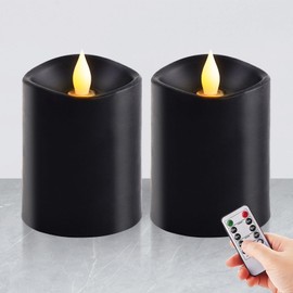 3x4 Flickering Flameless Candles Set of 2, Real Wax Electric LED Candles with Timer, 2AA Battery Operated Candles,4 inch Flameless Candles with Remote for home, holiday decoration, party,Black