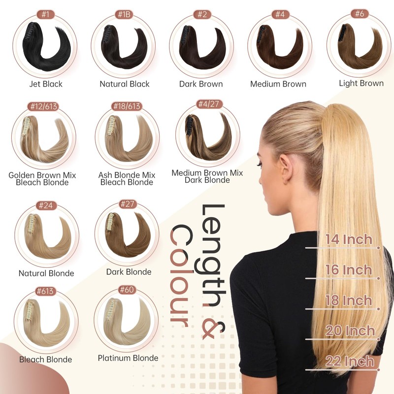 Elailite Human Hair Ponytail Extension Real Hair Claw on Natural