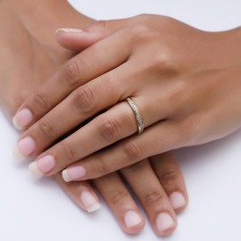 0.25 Carat Diamond Wedding Band Ring for Women and Men Round Lab Grown Diamond Half Eternity Anniversary Rings in 14K Yellow Gold Over Sterling Silver, Ring Size 11