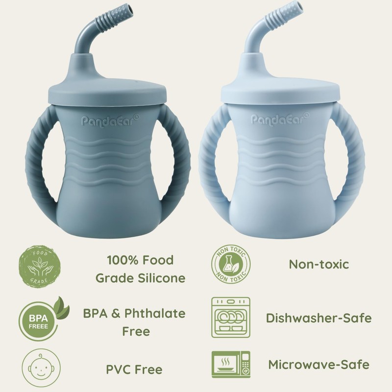 PandaEar Silicone Training Cup, 2 Pack Baby Drinking Sippy Cups