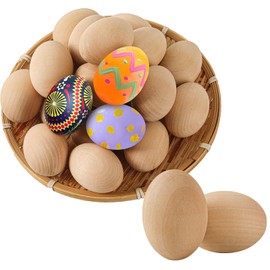 (24-Pack) Life-Size Wooden Eggs - 2 Dozen Fake Easter Eggs for Painting, Decorating, Crafting, Pretend Play Simulation Toys, Faux Fake Food, and Nest Box Training