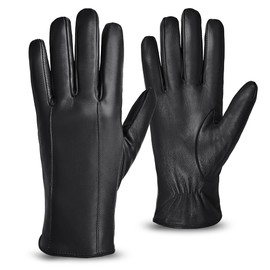 MGGMOKAY Men's Real Leather Gloves with Warm Cashmere Lining, black