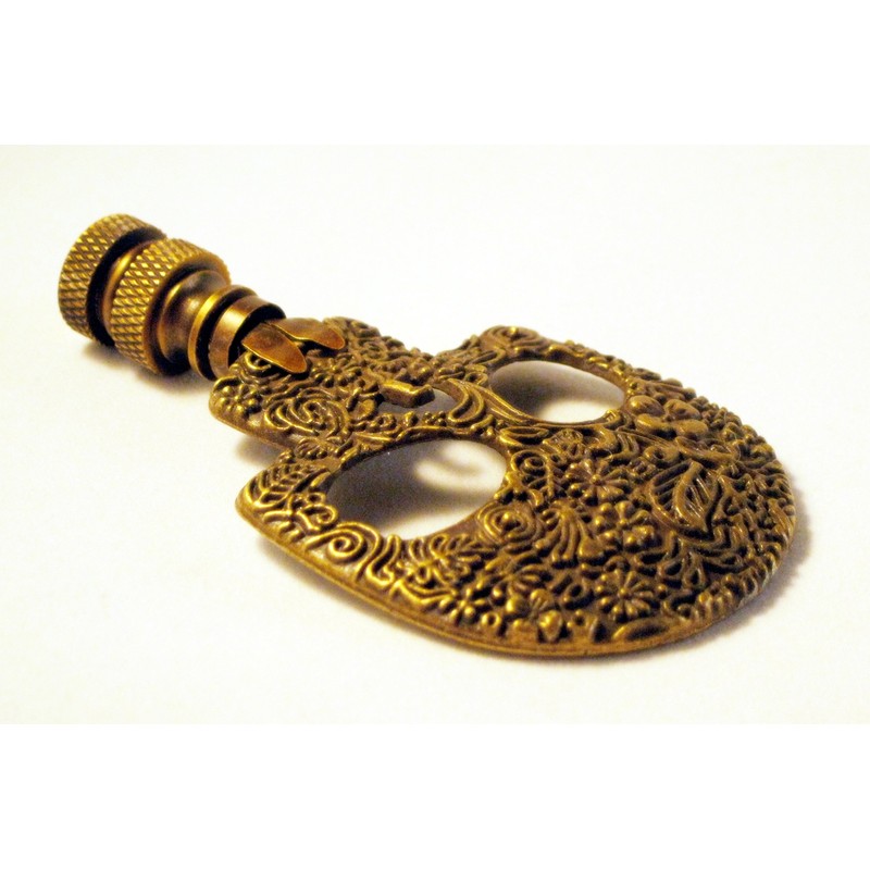 Lamp Finial-Aged Brass D.O.D. Skull on Aged Brass Base