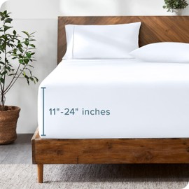 Bare Home Queen Fitted Sheet - Extra Deep Pocket Fitted Sheet - Premium 1800 Microfiber - Ultra-Soft Wrinkle Free - Queen Deep Pocket Fitted Bottom Sheets (Queen - 11" to 24" Pocket, White)