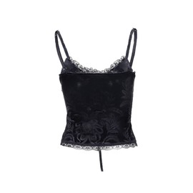 MEOWCOS Woman's Fashion Gothic Vintage V- Neck Cami Top Dark Style Black Lace Front Strip Camisole Top