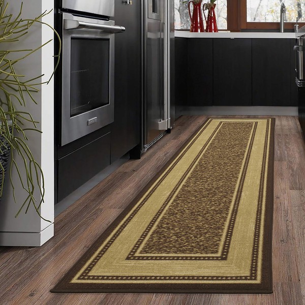 Ottomanson Contemporary Bordered Ottohome Rug, 1 ft 10 in x 7 ft 0 in, Chocolate Brown