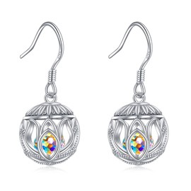 POPLYKE Celtic Moonstone Filigree Drop Earrings Sterling Silver Leverback Earrings Jewellery, Crystal, Crystal