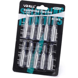 YIHUA #1200 Soldering Iron Tips Set 10PCS Long-Life Type(900M-T-1C, 2C, 3C, 1.2D, 1.6D, 2.4D, 3.2D, I, B, K) Fit for YIHUA and WEP SGS Certified Lead-Free 900M Soldering Tips