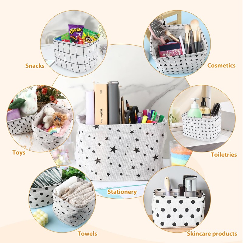 5 Pack Small Fabric Storage Baskets, Collapsible Square Bathroom Storage
