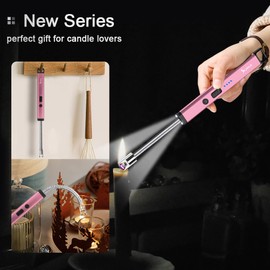 SUPRUS - Encendedor de vela recargable con arco eléctrico, triple seguridad, carcasa de acero inoxidable y gancho para colgar