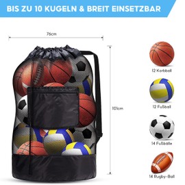 MQWDGJ Extra Large Ball Net, Multi-Purpose Sports Mesh Bag, Ball Bag with Drawstring and Shoulder Strap, Ball Net for Football, Basketball, Football, Volleyball, Rugby Ball