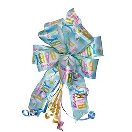 Welcome Baby Bows with Pink, Blue and Yellow Curling Ribbon Accents (1-Pack)