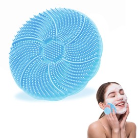 Douji Small Silicone Body Scrubber Shower Bath Brush,Face Exfoliator Blackhead Wash Tool,Handheld Cleansing Skin Brush for Sensitive Kids Women Men All Kinds of Skin（Blue）