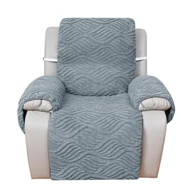 NUODWELL Recliner Chair Cover, Double Sided Soft Plush Armchair Slipcover with Adjustable Tightening Straps, Non-Slip Armchair Recliner Protector Cover for Kids and Pets (Grey, 55 * 195cm)