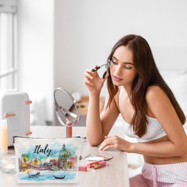 Borsa cosmetica con motivo acquerello, robusta borsa per il trucco in lino con morbida fodera interna, leggera borsa per trucco, regalo popolare in Italia, per donne, ragazze, viaggi, vita quotidiana