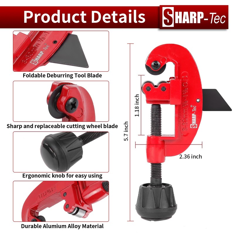 Sharp-tec 3-30mm Pipe Cutter, Adjustable Tube Cutter with Aluminum Alloy