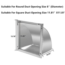 Bimiti 8 Inch to 12 Inch Wall Vent Cap Stainless Steel Square Ventilation Cover Outlet with Screen Mesh Wall Air Vent Ducting Ventilation Grill Wall Vent for Home Kitchen Bathroom