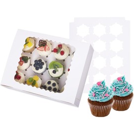 LONGTEAM 2-Set Cupcake Boxes Hold 12 Standard Cupcakes, Food Grade Cupcake Holders Bakery Carrier Boxes with Windows and Inserts for Cupcakes, Muffins and Pastries (White-2 Pack)