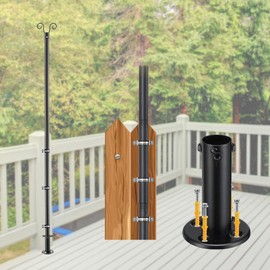 EUIJOIP String Light Pole 8 FT Adjustable, 1 Pack Heavy Duty 1.5" Rustproof Metal Mounting Pole for Deck, Fence, Patio - Dual Installation Garden Light Holder