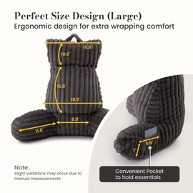 Amélie Home Faux Fur Reading Pillow with Pocket for Sitting in Bed, Adult Backrest Bed Pillow with Washable Cover for Lounging, Study & Relaxing, Grey 25.5 inches